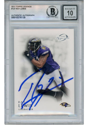 Ray Lewis Autographed 2011 Topps Legends #127 Trading Card Beckett 53031