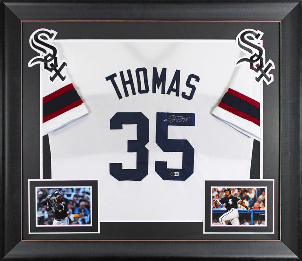 Frank Thomas Signed White Throwback Pro Style Framed Jersey BAS Witnessed