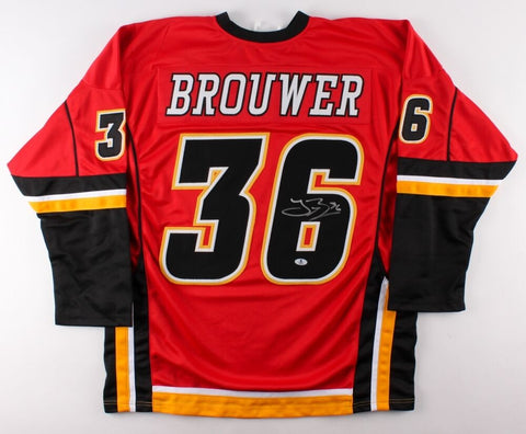 Troy Brouwer Signed Flames Jersey (Beckett) Ex Blackhawks Stanley Cup Winner