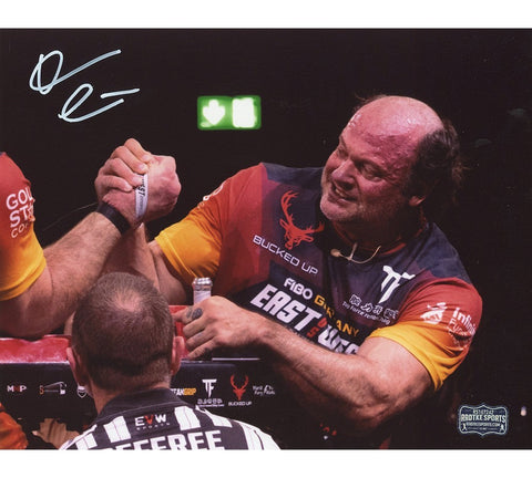 Devon Larratt Signed Unframed 8x10 Arm Wrestling Photo - Black, Red & Yellow