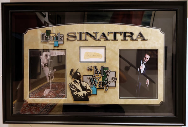 Frank Sinatra Autographed Cut Signature w/ 2 8x10 Photos Framed PSA COA