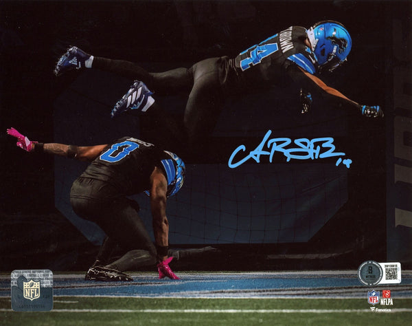 AMON-RA ST BROWN SIGNED DETROIT LIONS SPIDERMAN CELEBRATION 8x10 PHOTO BECKETT