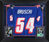 Patriots Tedy Bruschi "SB Champions" Signed Navy M&N TB Framed Jersey BAS Wit