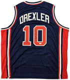 TEAM USA CLYDE DREXLER AUTOGRAPHED SIGNED BLUE JERSEY JSA STOCK #215755