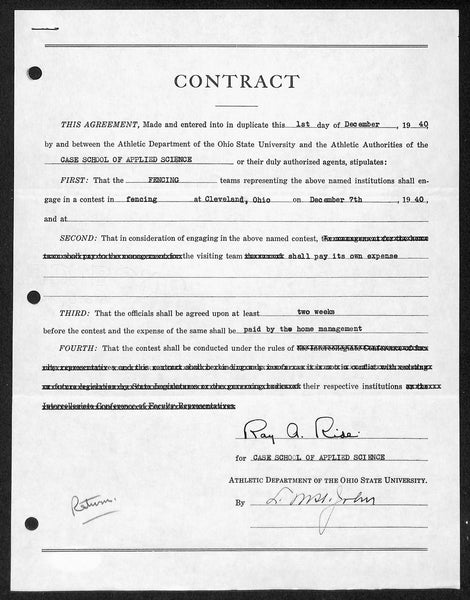 Lynn St. John HOF Signed 1940 Contract Ohio State & Case Western JSA 198958