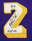 Lakers Magic Johnson "HOF 02" Signed Purple MacGregor Sand-Knit Jersey BAS Wit