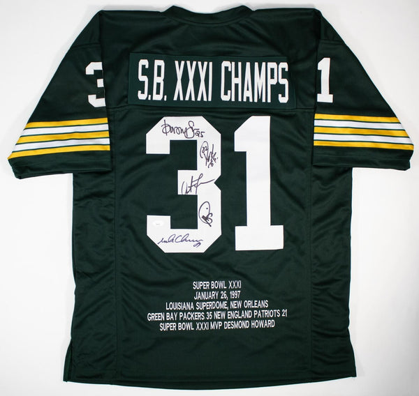 Super Bowl XXXI Packers Jersey Signed by Freeman, Rison, Brooks, Levens & Chmura