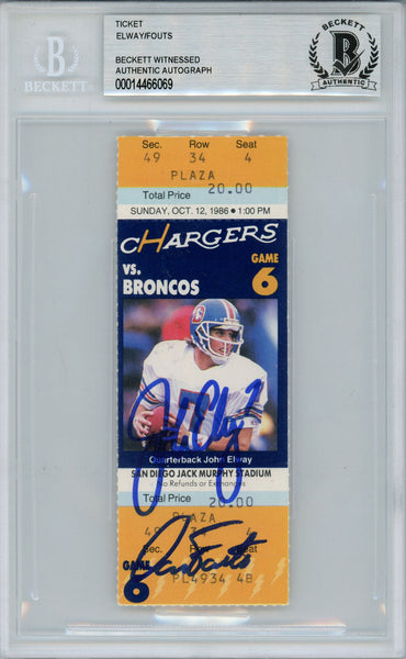 John Elway & Dan Fouts Autographed 10/12/1986 Ticket Stub Beckett Slab 38623