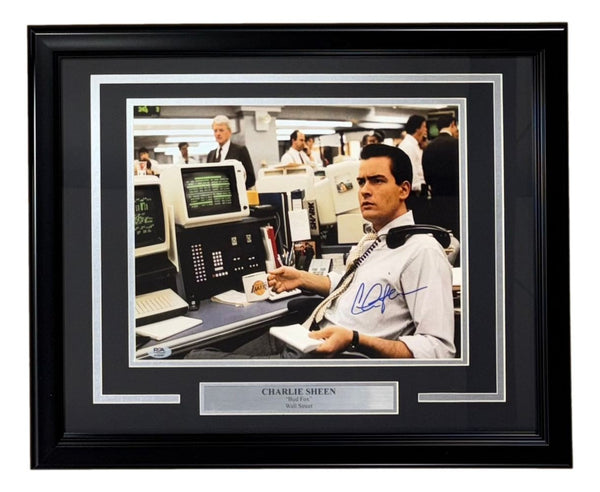 Charlie Sheen Signed Framed 11x14 Wall Street Photo PSA/DNA Hologram