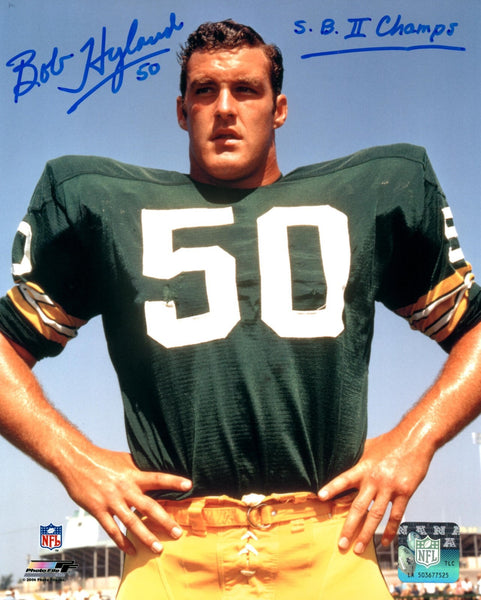 Green Bay Packers BOB HYLAND Signed 8x10 Photo #2 AUTO w/ "SB II Champs"