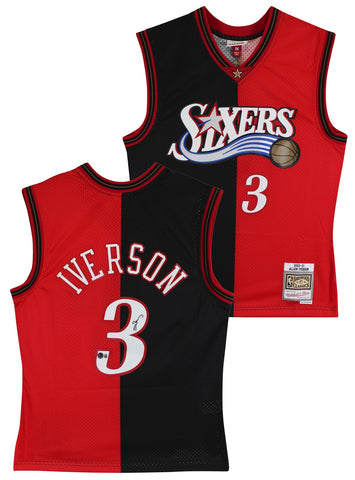 76ers Allen Iverson Signed Red & Black M&N 2000-01 HWC Swingman Jersey BAS Wit