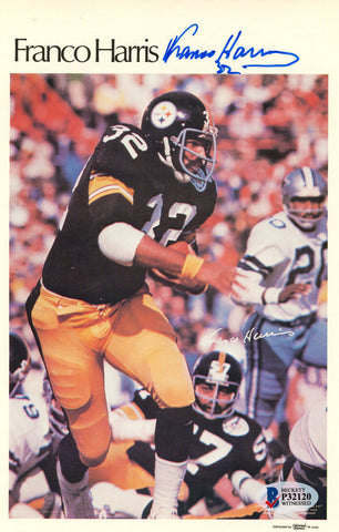 Franco Harris Autographed Pittsburgh Steelers Mini Poster 44/50 Beckett 46193