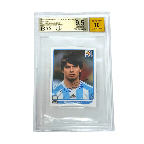 Sergio Aguero Signed 2010 Panini World Cup #121 Stickers - BGS 9.5 AUTO 10