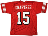 49ERS MICHAEL CRABTREE AUTOGRAPHED SIGNED RED JERSEY BECKETT WITNESS 215668