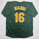 Autographed/Signed Jason Giambi Oakland Green Jersey Beckett BAS COA
