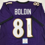 Autographed/Signed ANQUAN BOLDIN Baltimore Purple Jersey Beckett COA
