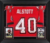 Buccaneers Mike Alstott "4x Insc" Signed Red M&N TB Framed Jersey BAS Witness