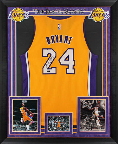 Lakers Kobe Bryant Authentic Signed Yellow Framed Jersey Panini #PA41782
