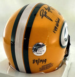 Packers HOF'er BRETT FAVRE Signed Riddell VSR4 Mini Helmet AUTO w/ "149 Wins"