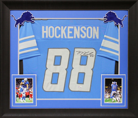 T.J. Hockenson Authentic Signed Blue Pro Style Framed Jersey BAS Witnessed