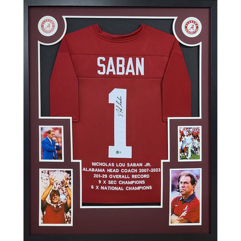 Nick Saban Stat Autographed Signed Framed Alabama Jersey BECKETT