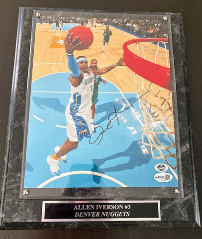 Allen Iverson Autographed 8x10 Photo -- Denver Nuggets with Plaque | JSA COA