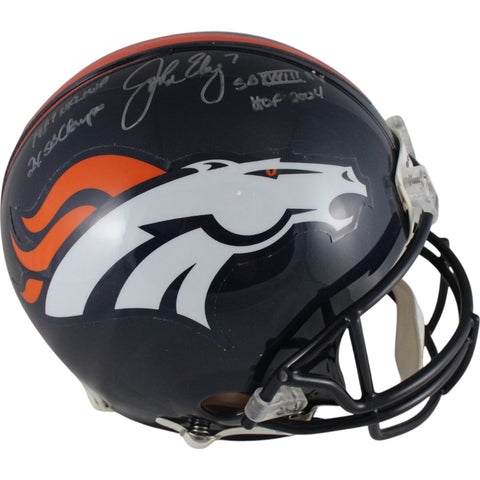 John Elway Autographed Denver Broncos Pro VSR4 Helmet 4 Insc. Beckett 32134