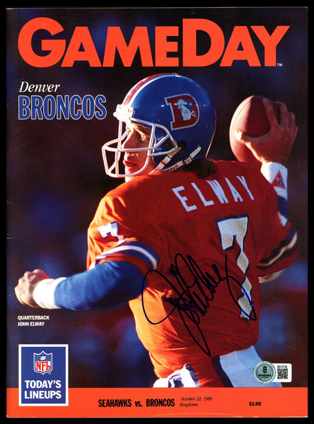 John Elway Autographed Gameday Magazine Broncos (Smudged) Beckett QR #BS12739