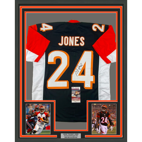 Framed Autographed/Signed Adam Jones 33x42 Cincinnati Black Jersey JSA COA