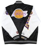 Lakers Magic Johnson Signed Black M&N HWC Bomber Jacket w/ Patches BAS Witness