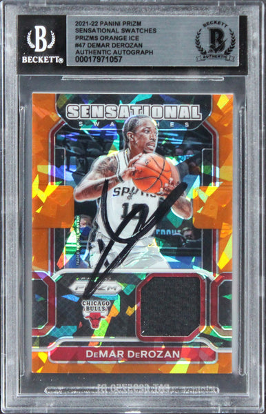 Bulls DeMar DeRozan Signed 2021 Panini Prizm SS Orange Ice #47 Card BAS Slabbed