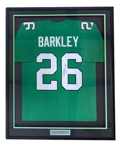 Saquon Barkley Philadelphia Signed Framed Kelly Green Football Jersey JSA