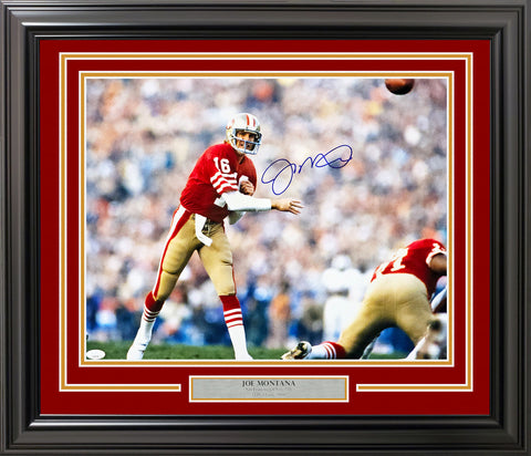 JOE MONTANA AUTOGRAPHED FRAMED 16X20 PHOTO SAN FRANCISCO 49ERS JSA STOCK #220538