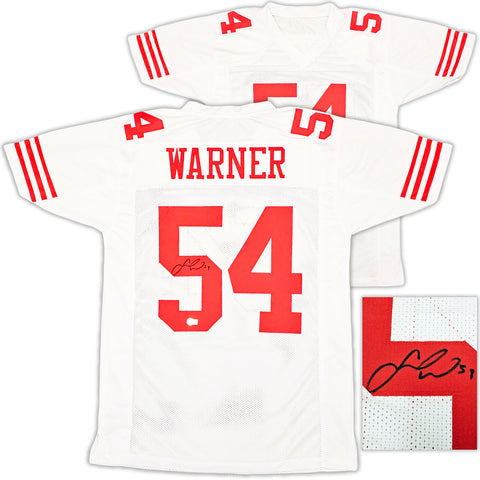 SAN FRANCISCO 49ERS FRED WARNER AUTOGRAPHED WHITE JERSEY BECKETT WITNESS 221072