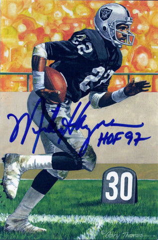 Mike Haynes Autographed Oakland Raiders Goal Line Art Card Blue HOF 11593