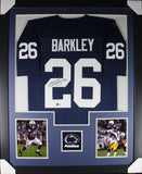 SAQUON BARKLEY (Penn State blue TOWER) Signed Autograph Framed Jersey Beckett