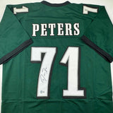 Autographed/Signed JASON PETERS Philadelphia Green Football Jersey JSA COA Auto
