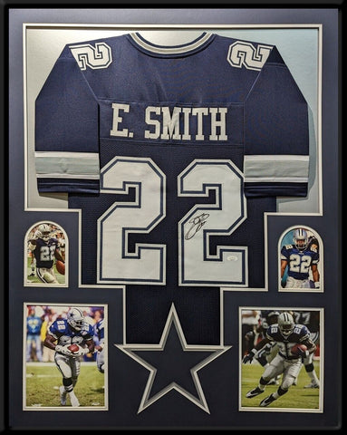 FRAMED DALLAS COWBOYS EMMITT SMITH AUTOGRAPHED SIGNED JERSEY JSA COA