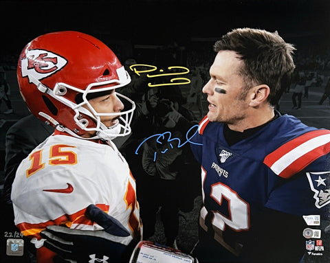 Patrick Mahomes Tom Brady Dual Signed Spotlight 16x20 BAS Fanatics LE 22/24