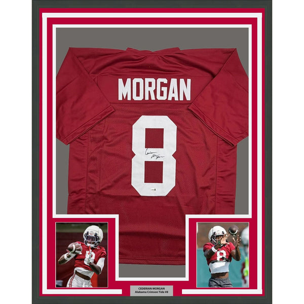 Framed Autographed/Signed Cederian Morgan 35x39 Alabama Red Jersey JSA COA