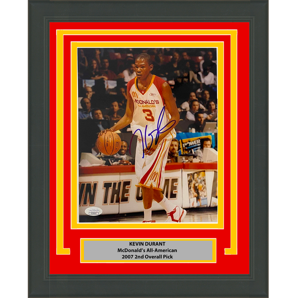 Framed Autographed Kevin Durant McDonald's All-American 8x10 Photo JSA COA