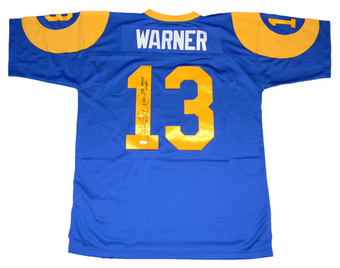 KURT WARNER SIGNED ST LOUIS RAMS #13 MITCHELL & NESS JERSEY JSA W/ SB XXXIV MVP