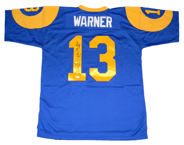 KURT WARNER SIGNED ST LOUIS RAMS #13 MITCHELL & NESS JERSEY JSA W/ SB XXXIV MVP