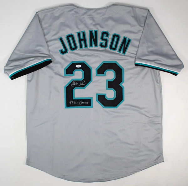 Charles Johnson Signed Florida Marlins Jersey Inscribed "97 WS Champs" (JSA COA)