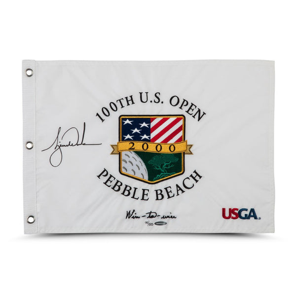 TIGER WOODS Autographed 2000 US Open Wire-to-Wire Inscribed Flag UDA LE 500