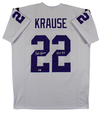Paul Krause "HOF 98" Authentic Signed White Pro Style Jersey BAS Witnessed