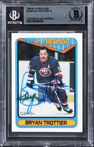 Islanders Bryan Trottier Authentic Signed 1990 O-Pee-Chee #6 Card BAS Slabbed