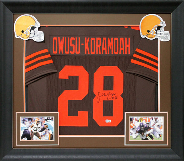 Jeremiah Owusu-Koramoah Signed Brown Pro Style Framed Jersey BAS Witnessed