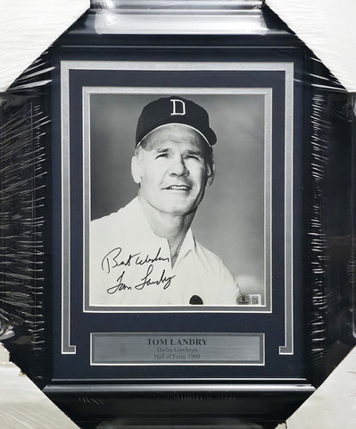 Tom Landry Autographed Framed 8x10 Photo Cowboys Best Wishes Beckett QR #BP55234
