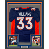 Framed Autographed/Signed Javonte Williams 33x42 Denver Blue Jersey BAS COA
